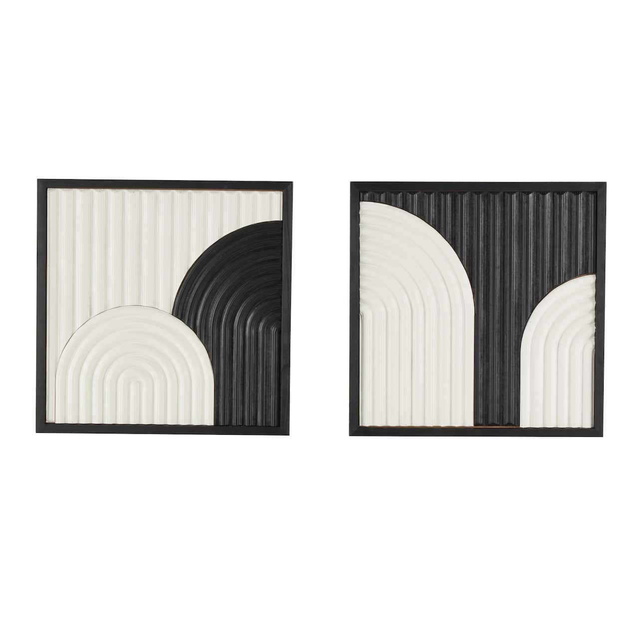 16" x 16" White Wood Geometric Handmade Overlapping Arches Home Wall Décor Set with Black Frame